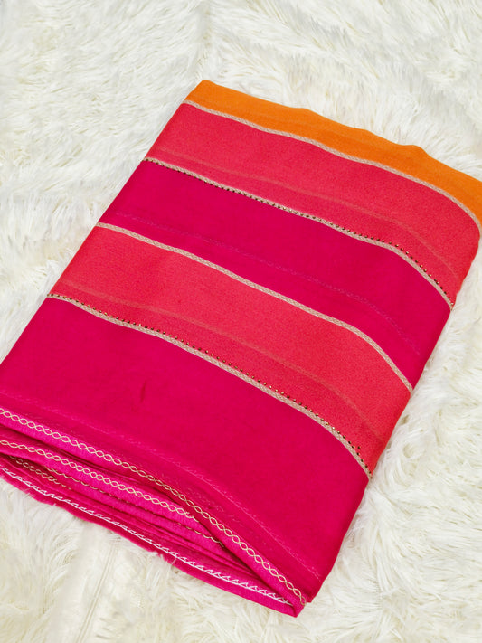 Peach With Pink Blue designer georgette saree