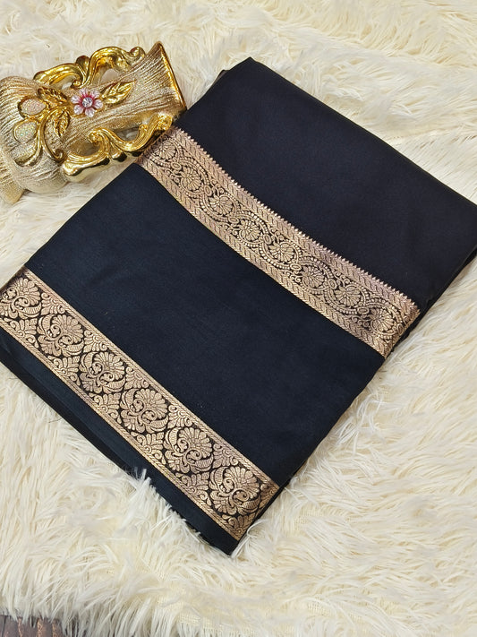 Black semi Mysore crepe silk saree