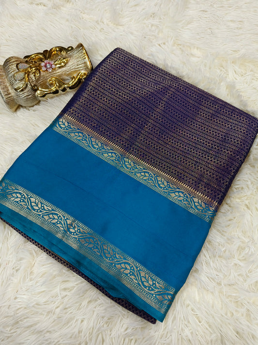 Navy blue with teal blue brocade silk saree