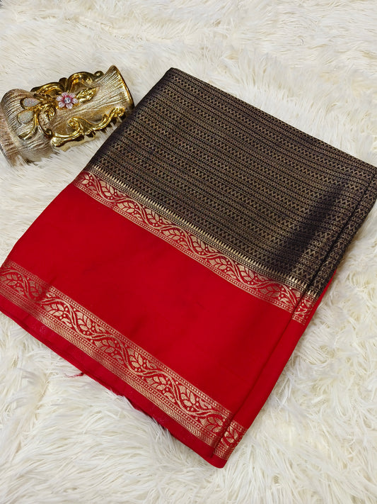 Black with red brocade silk saree