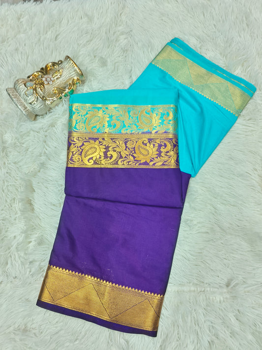 2D sea blue with purple Semi Mysore crepe silk