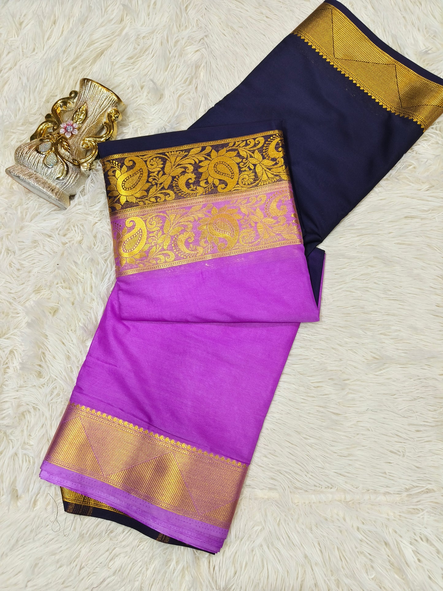 2D megentha pink with black  Semi Mysore crepe silk