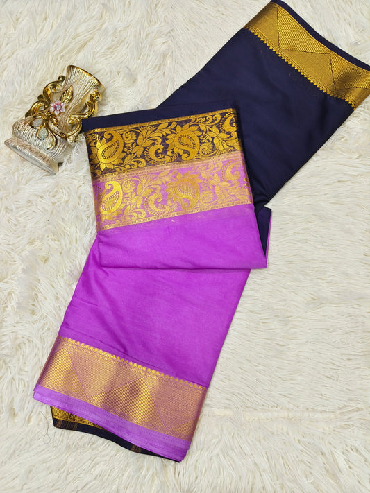 2D megentha pink with black  Semi Mysore crepe silk