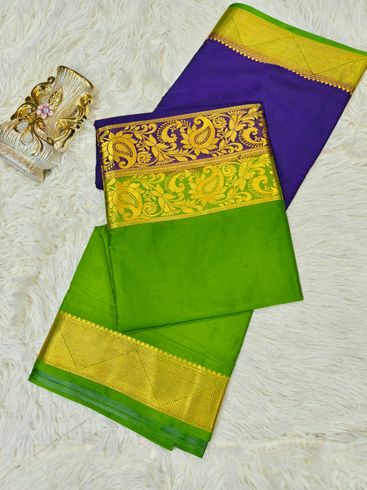 2D green with purple Semi Mysore crepe silk