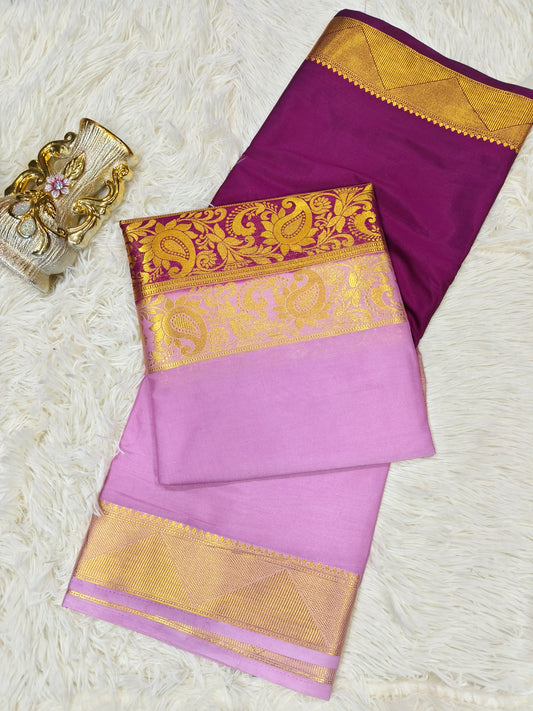 2D light pink with mejentha pink Mysore crepe silk
