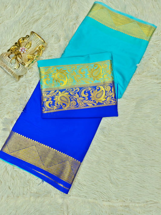 2D Royal Blue with sky blue Mysore crepe silk