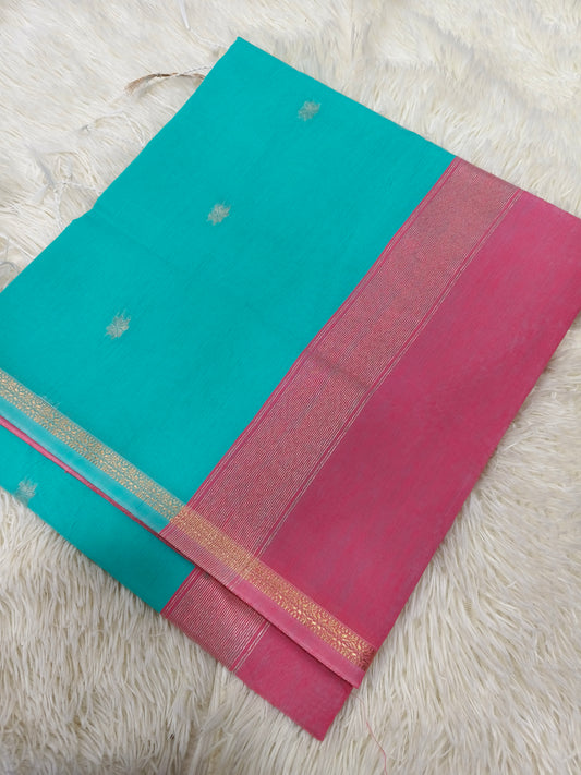 Aqua Blue with pink Maheshwari Cotton