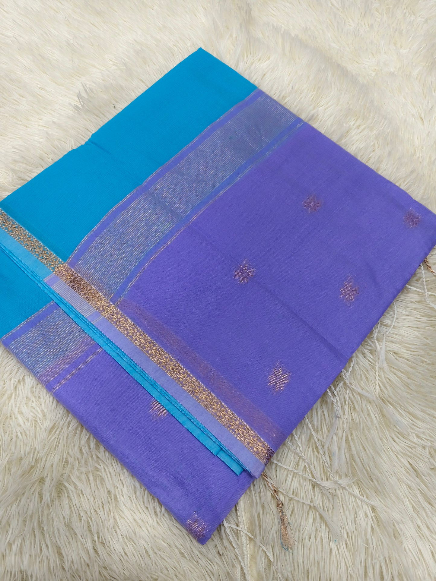 Sky Blue with Levender Maheshwari Cotton