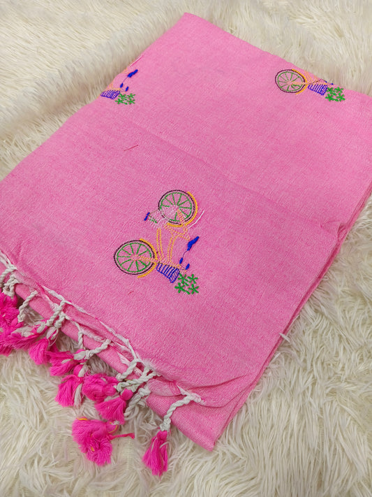 Baby pink  Khadi cotton saree