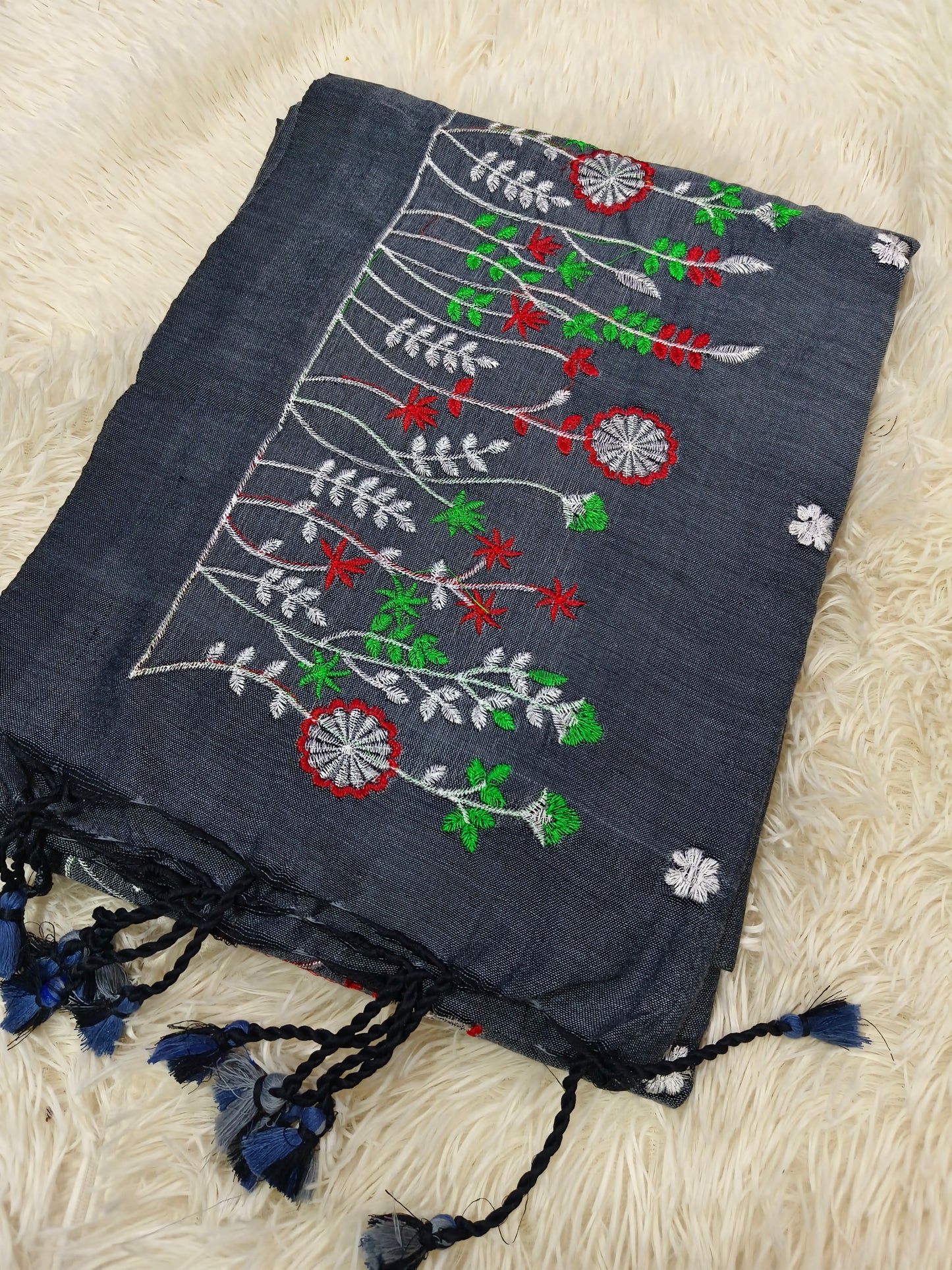 Black Khadi cotton saree