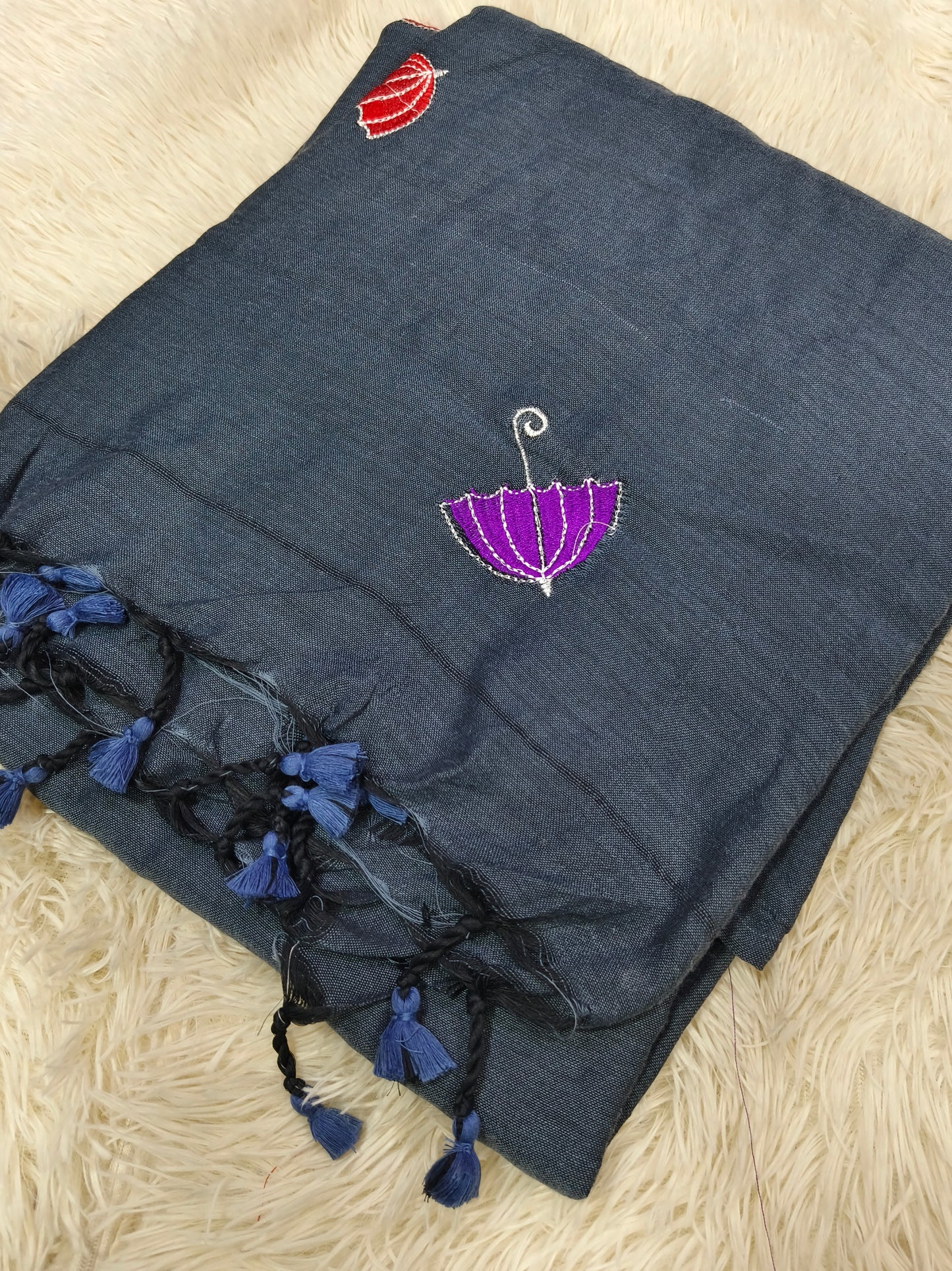 Dark grey Khadi cotton saree