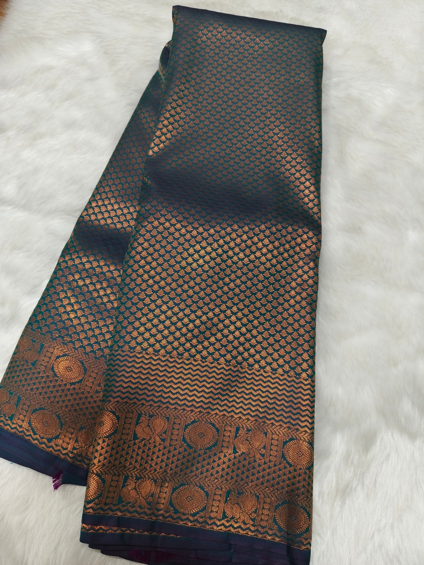 Peacock Blue Semi kanjivaram silk saree
