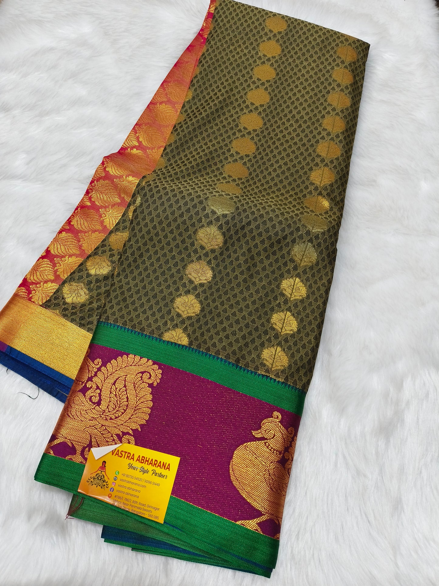 Blackish Grey Semi kanjivaram silk saree