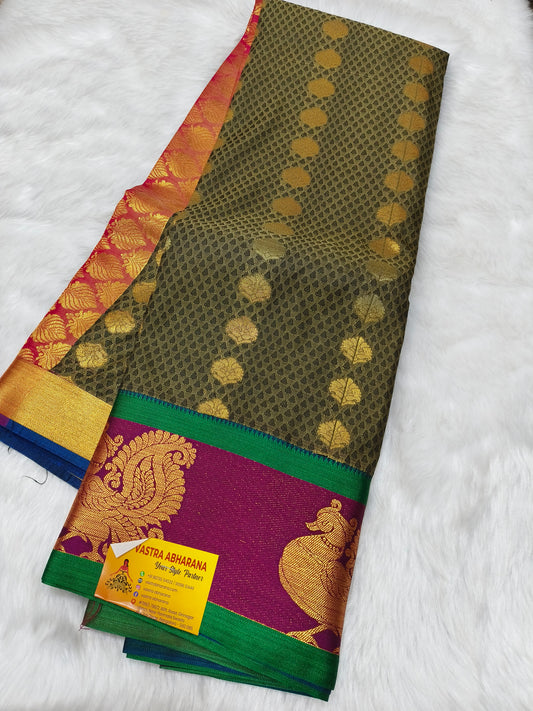 Blackish Grey Semi kanjivaram silk saree