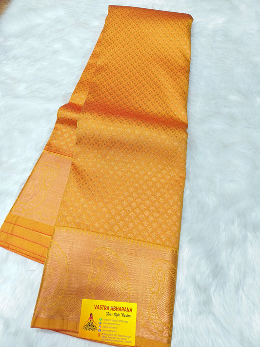 Golden yellow Semi kanjivaram silk saree
