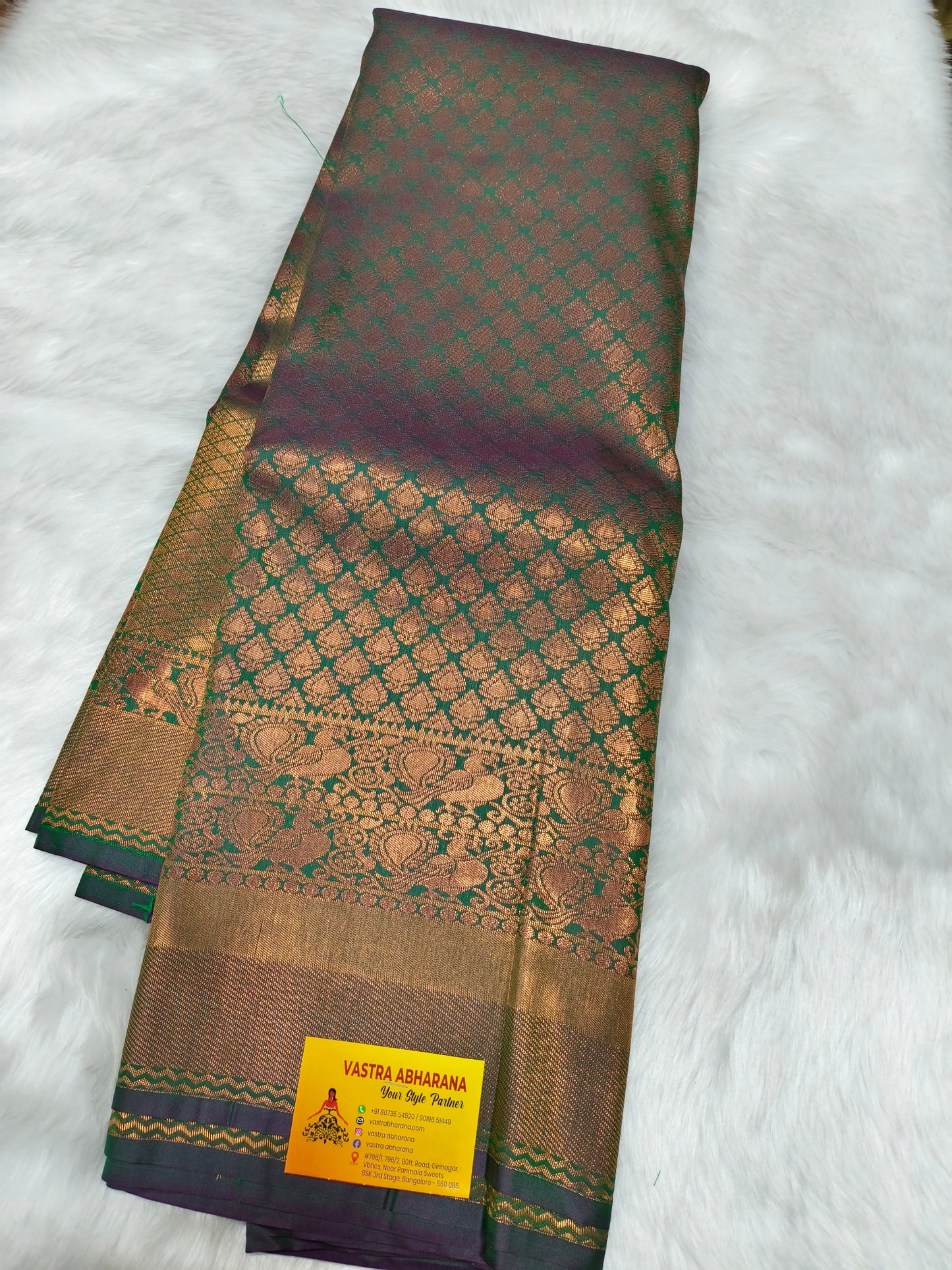 Copper Green Semi kanjivaram silk saree