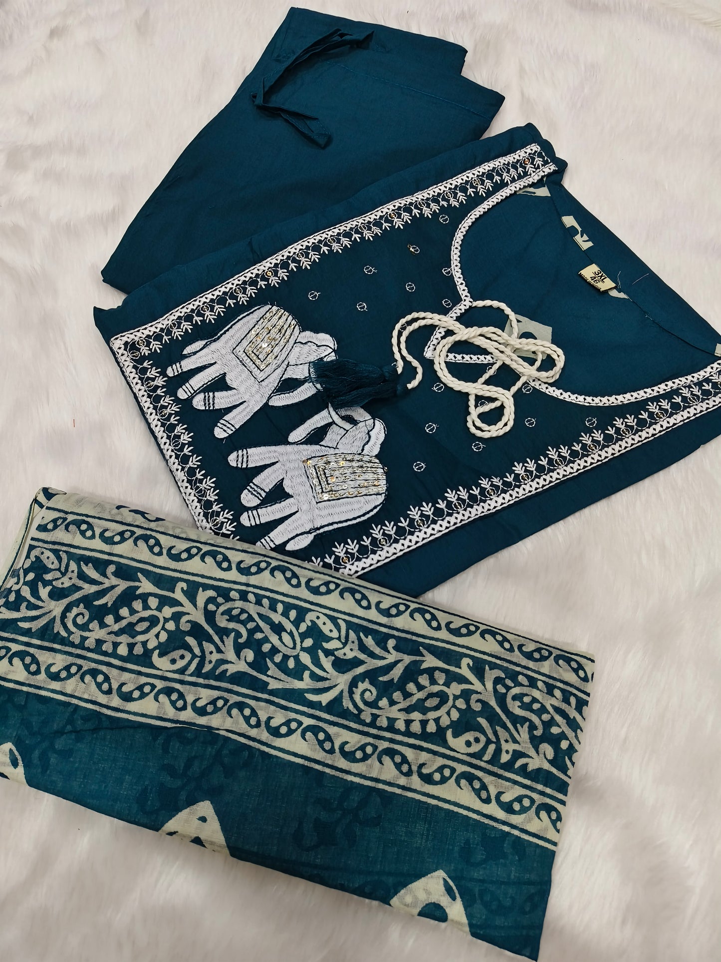 Peacock blue premium cotton suit