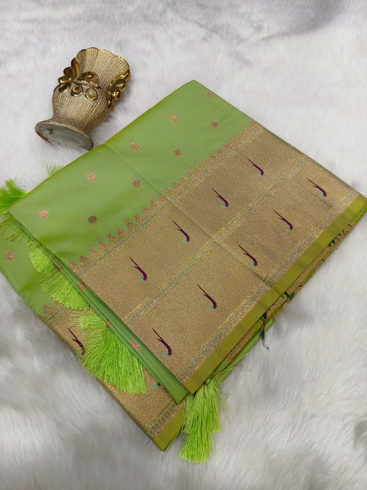 Pista Green Paithani silk saree