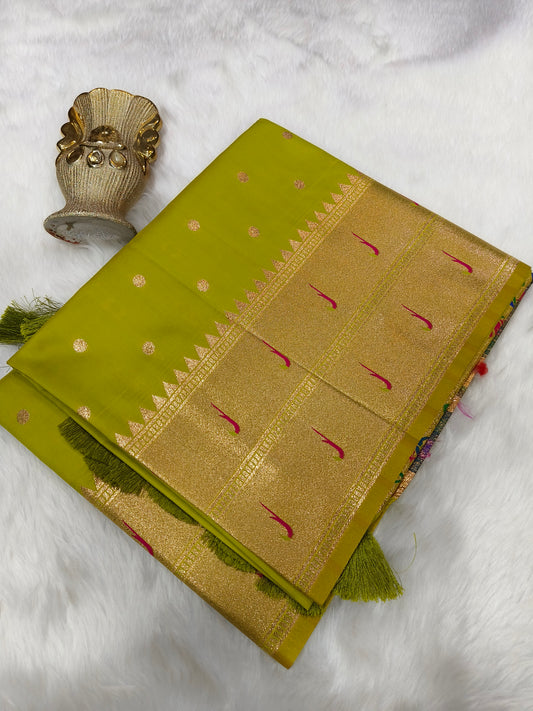 Neon green Paithani silk saree