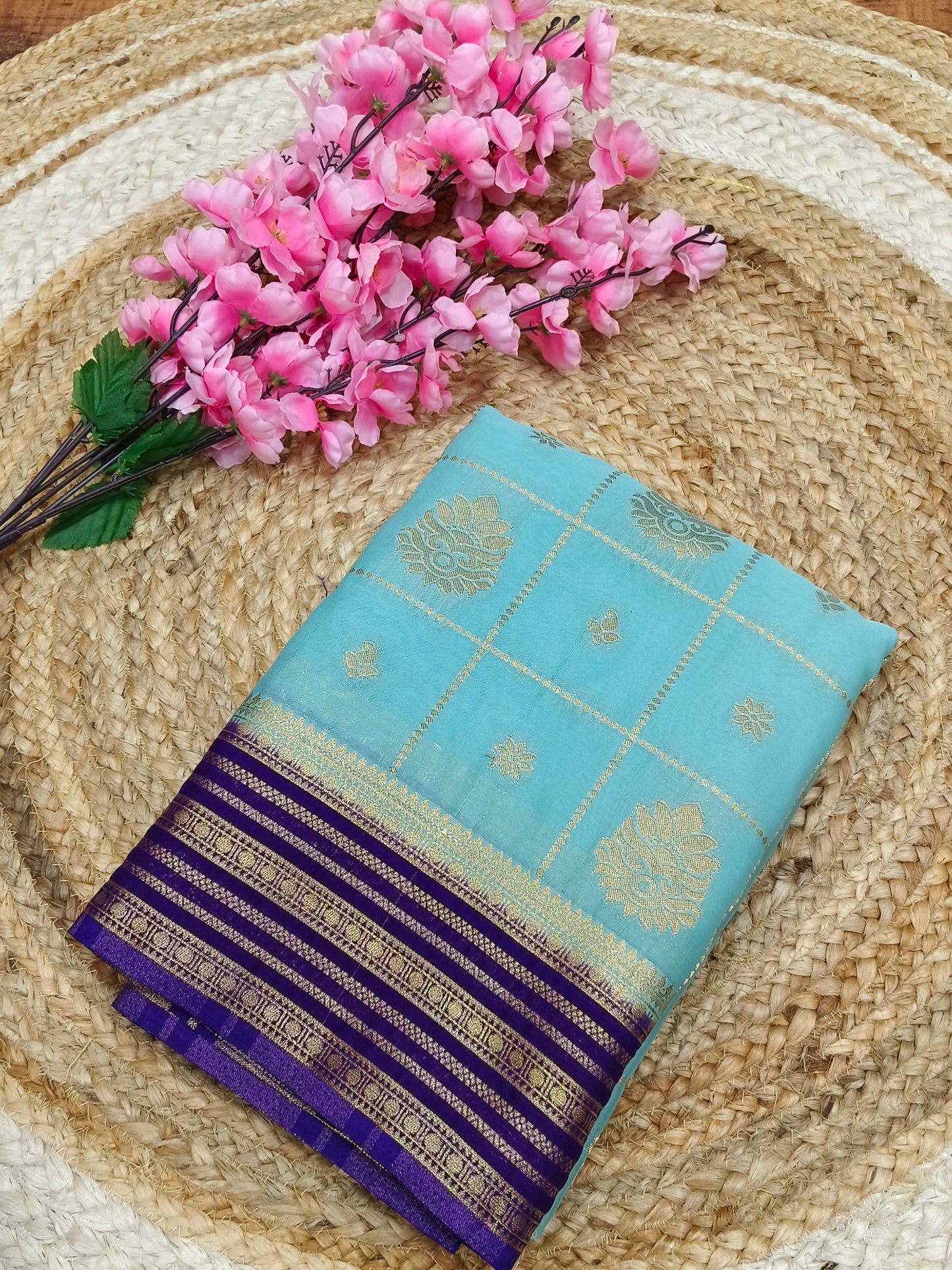 Sea Blue silk georgette saree