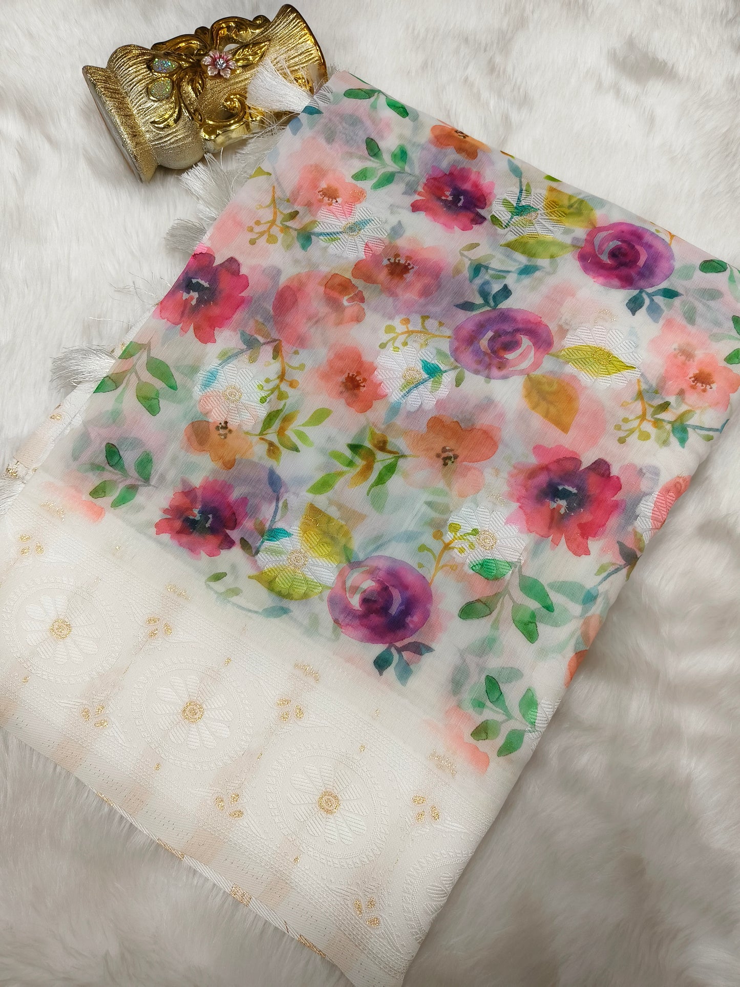White Linen silk saree