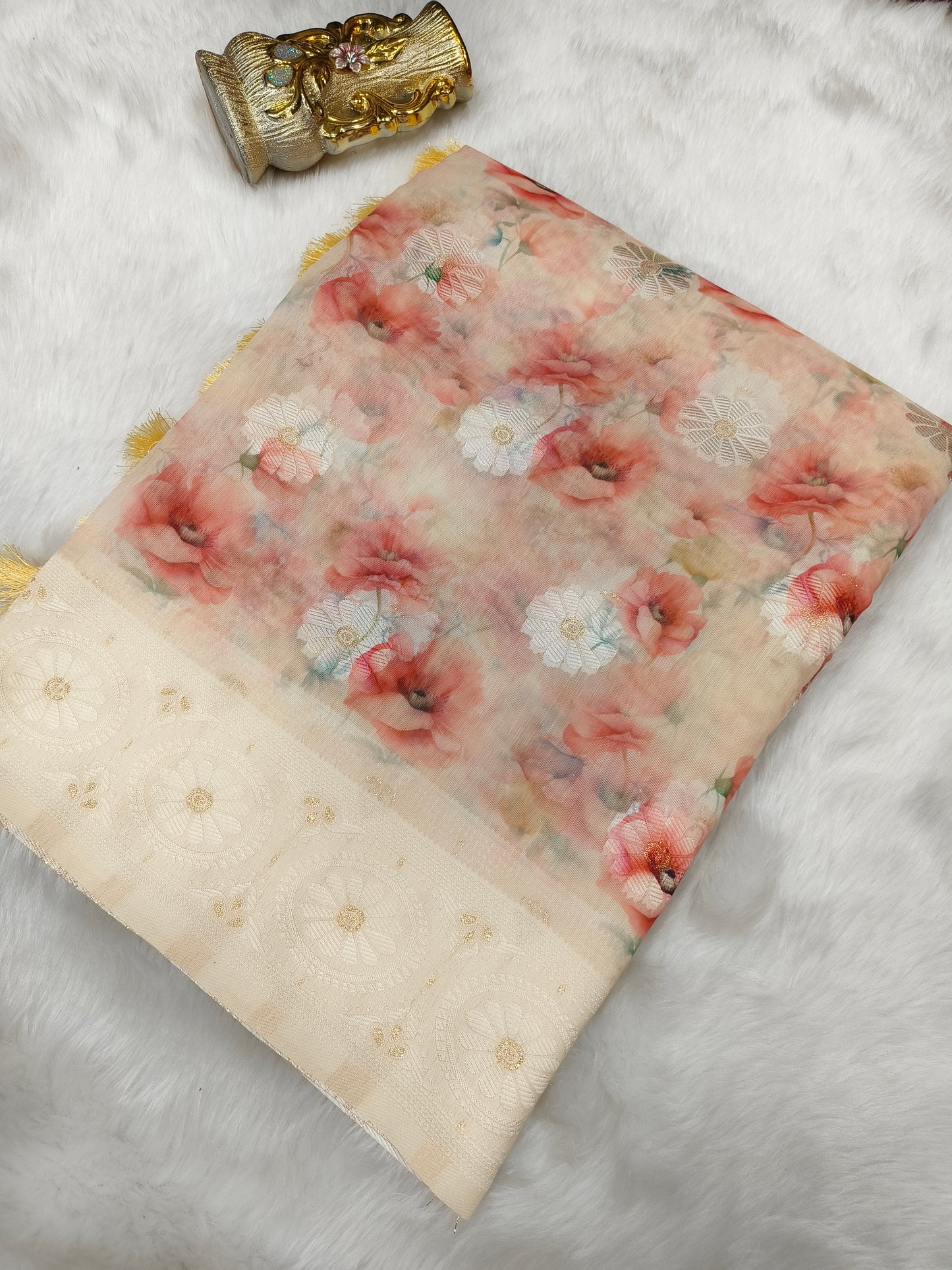 Light peach Linen silk saree