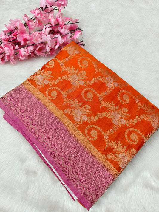 Orange With pink Kadi georgette silk saree
