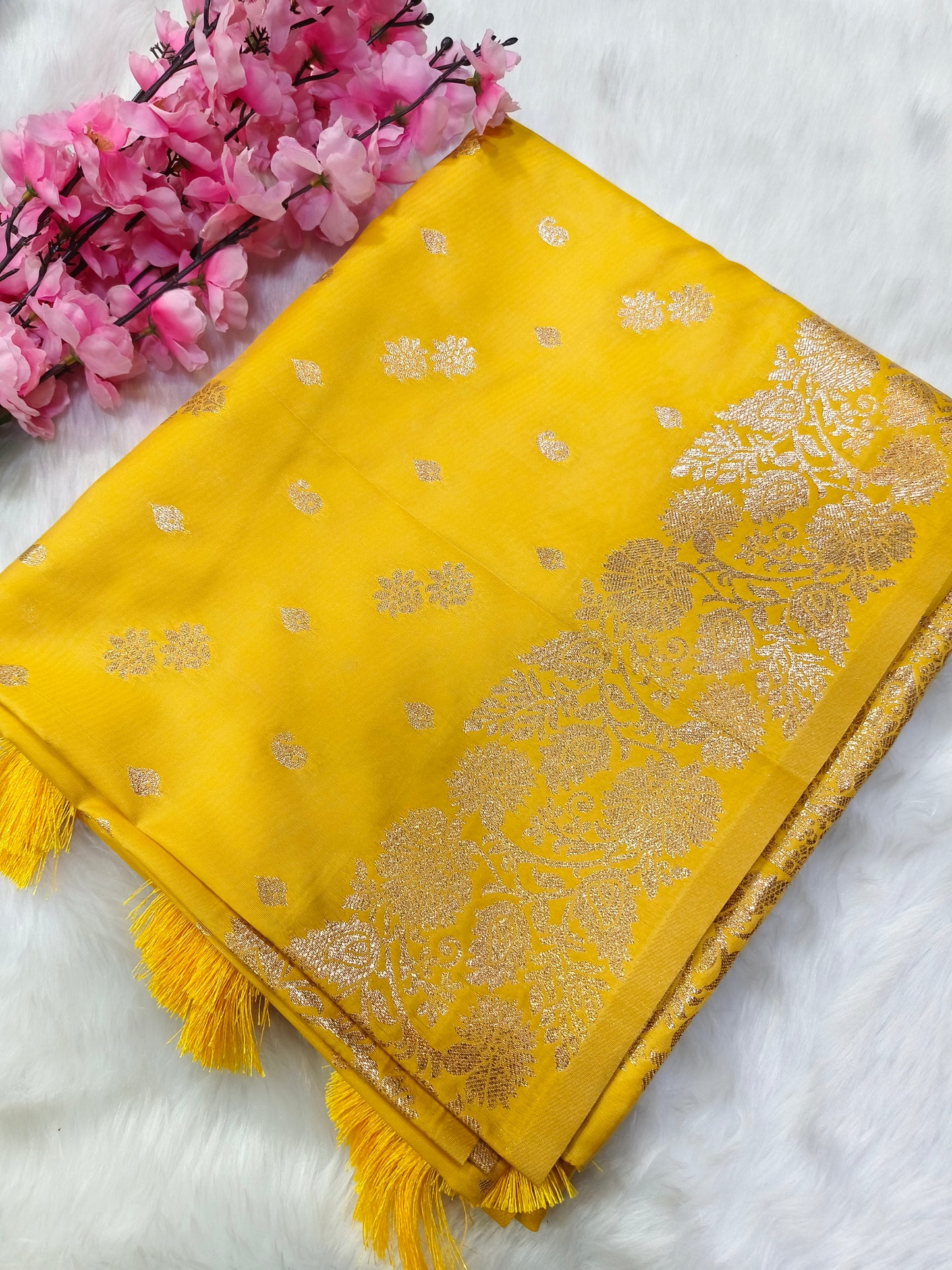 Yellow soft semi silk saree
