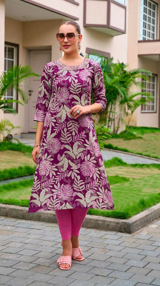 Wine Designer Rayon Kurti