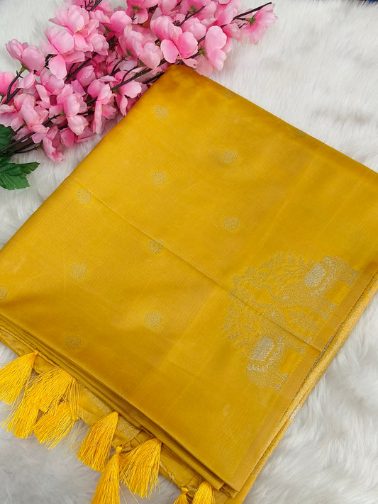 Yellow soft semi silk saree