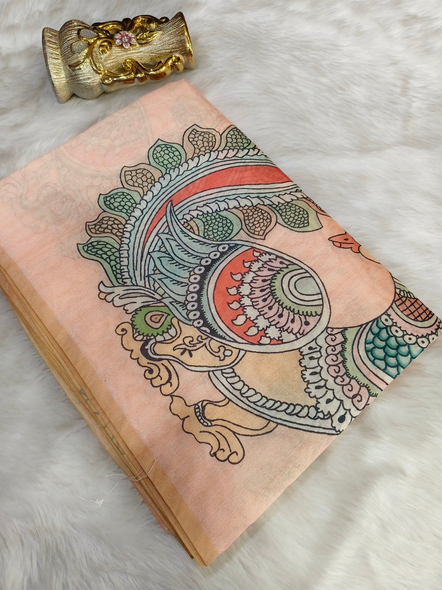 Peach Lenin silk Saree