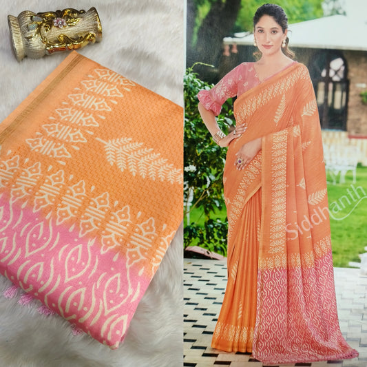 Peach Soft tussar silk saree