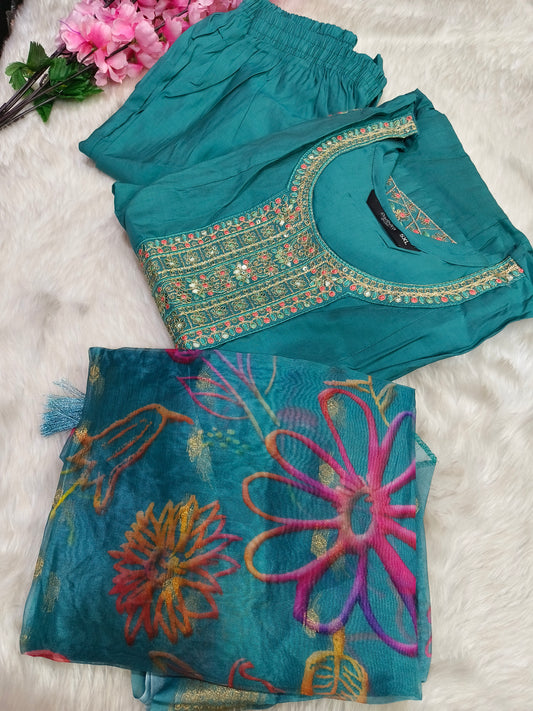 Sea Blue designer anarkali suit