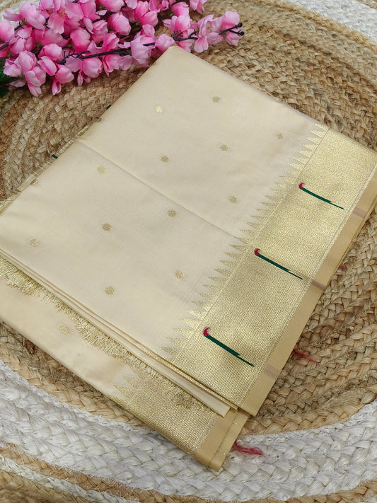 Ivory Paithani silk saree