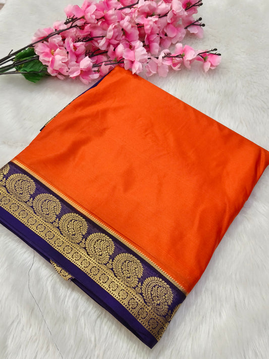 Orange semi Mysore crepe silk saree