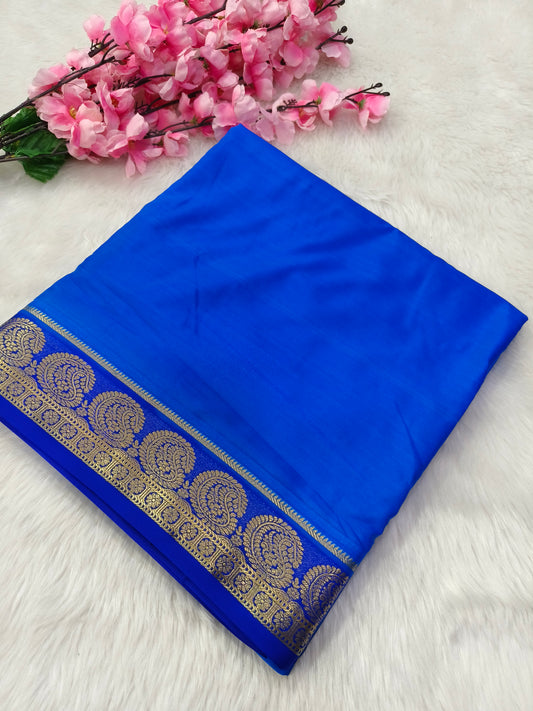 Blue semi Mysore crepe silk saree