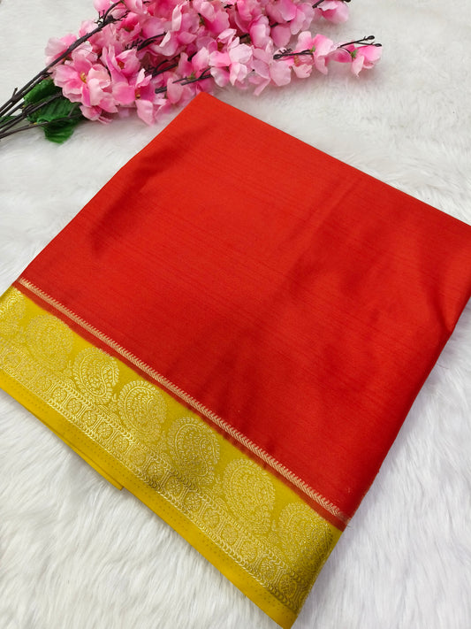 Orange semi Mysore crepe silk saree