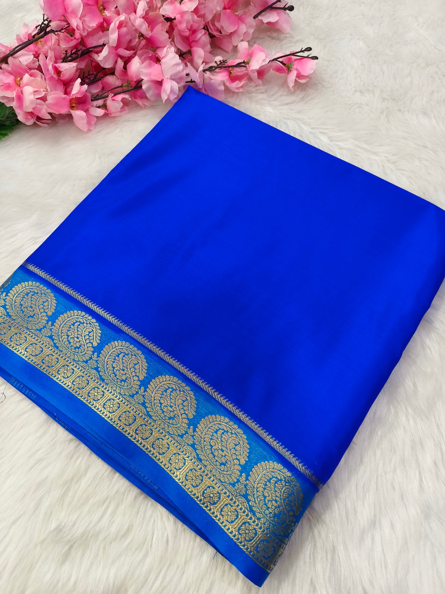 Blue semi Mysore crepe silk saree