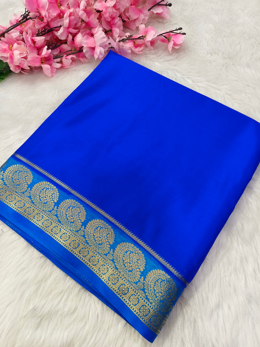 Blue semi Mysore crepe silk saree