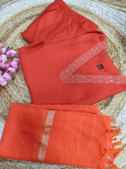 Orange designer straight cut Suit