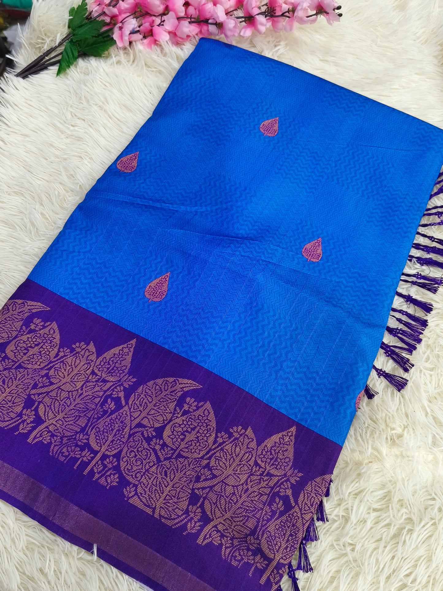 Blue with purple Soft tussar silk saree