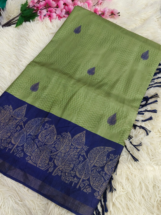 Mint green with purple Soft tussar silk saree