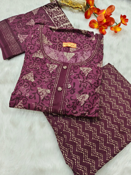 Wine Aarvi Pure Cotton Suit
