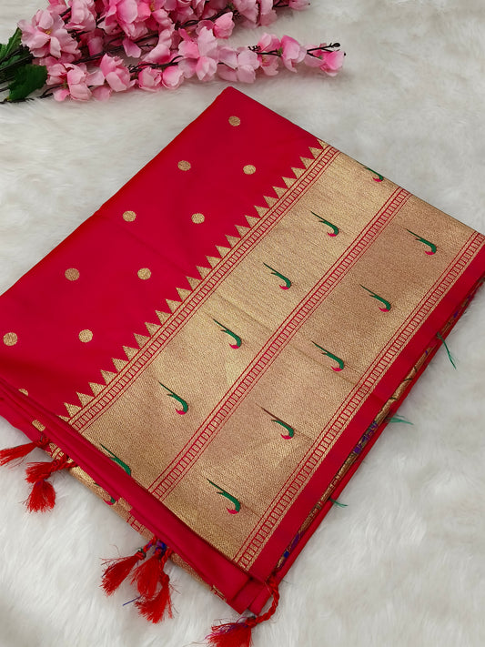Red Paithani silk saree