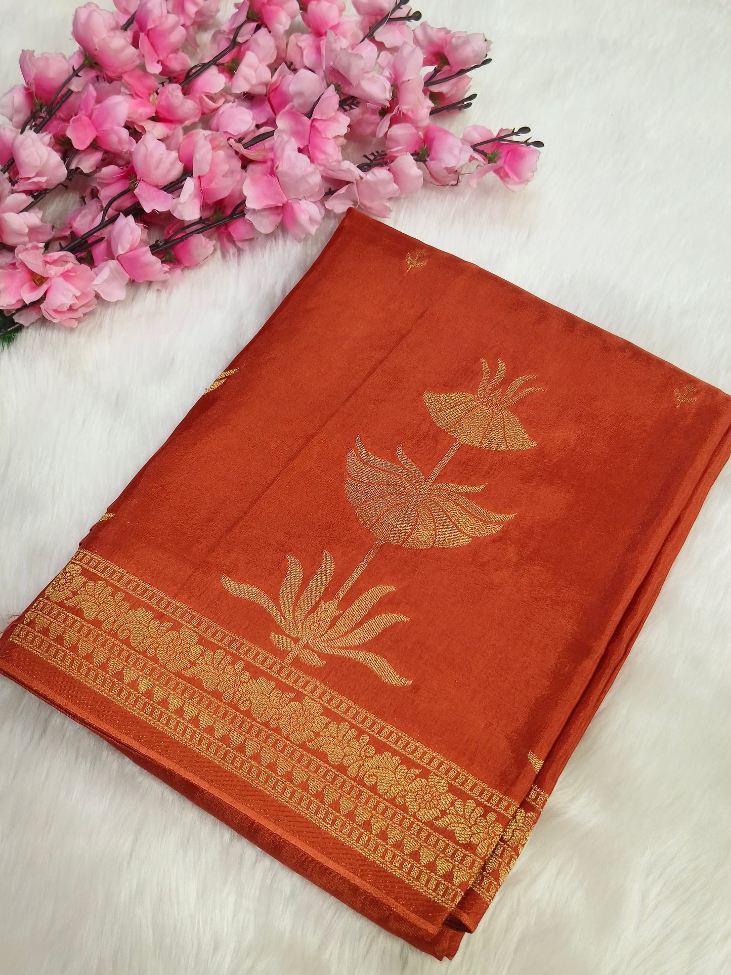 Rustic orange Munga silk saree