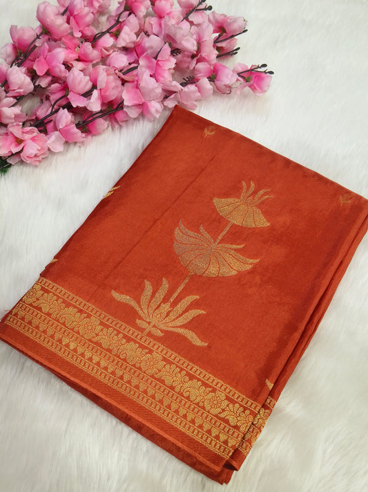 Rustic orange Munga silk saree