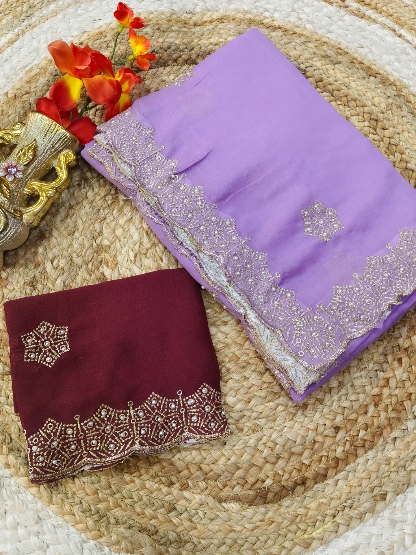 Lavender Designer Georgette silk Saree