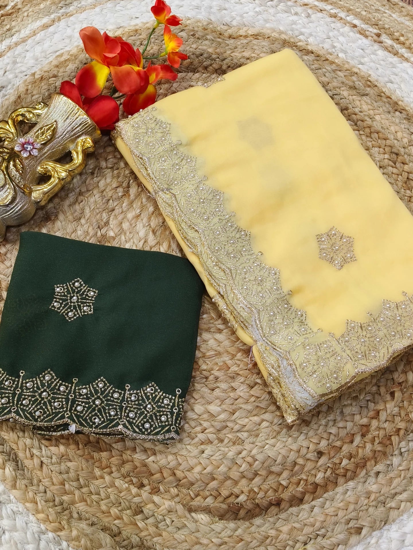 Yellow Designer Georgette silk Saree