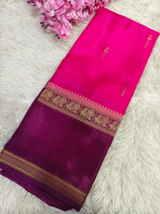 Pink With Wine Munga silk saree
