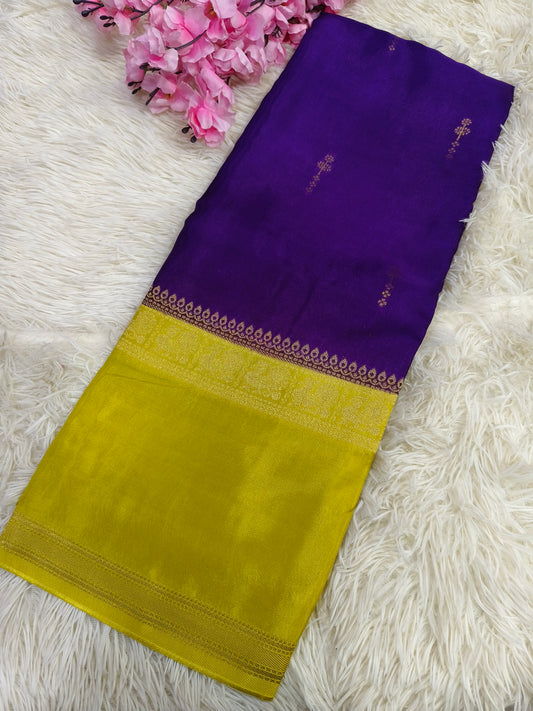 Purple With Lemon yellow Munga silk saree